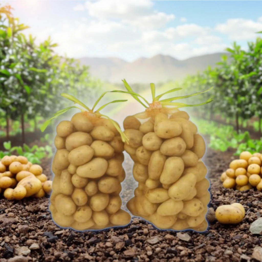 2025 مصنع الصين بالجملة 25 كجم 50 كجم تاريخ حصاد النخيل HDPE حقيبة تغليف الفاكهة للزراعة قبضة كيس شبكي