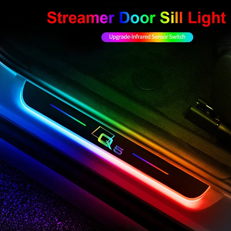 Car Styling For Audi Q5 Logo Doorsill Trim Strip LED Dynamic Streamer Lamps Wireless Threshold Pedal Welcome Illuminated Lights