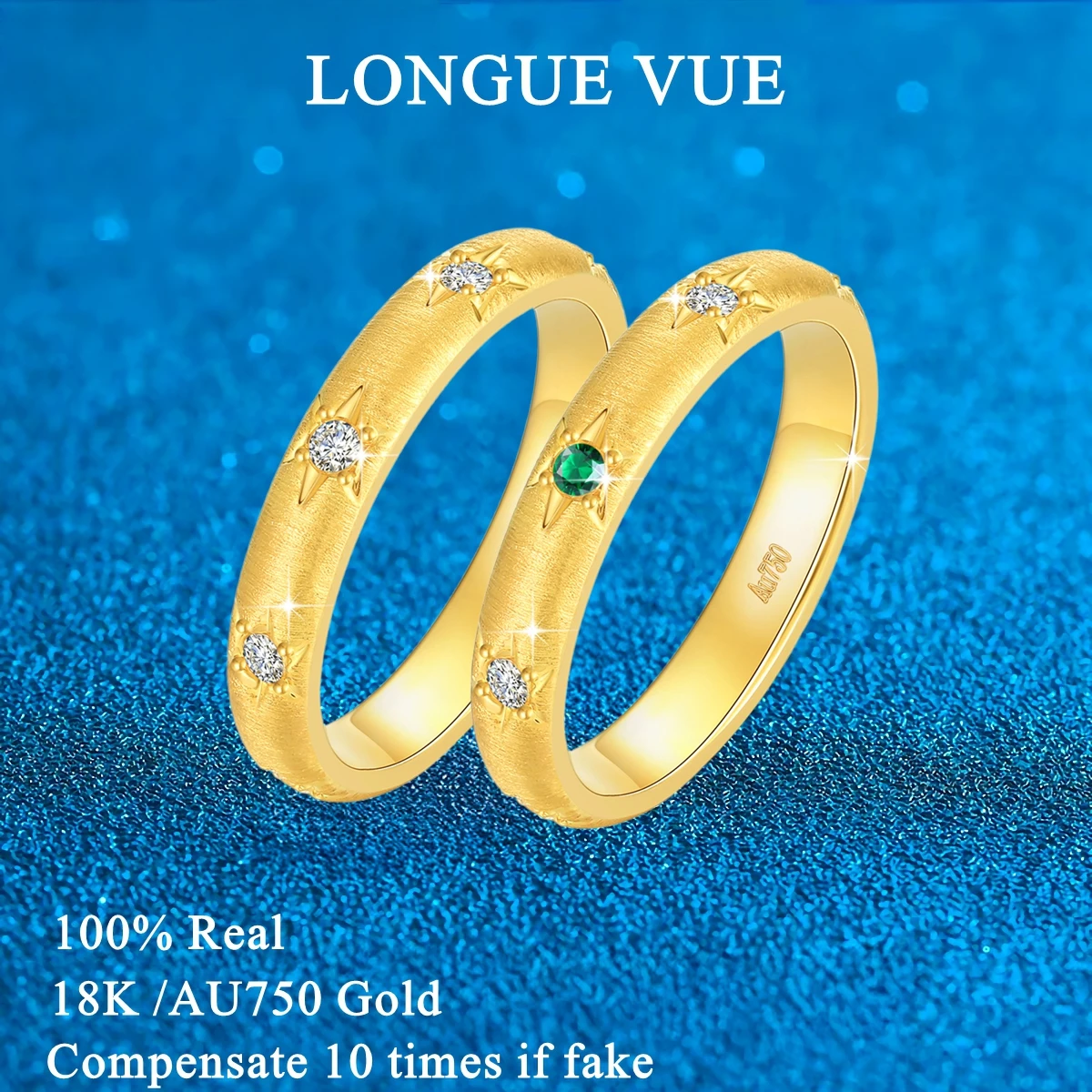 

AU750 Золото 18 К Муассанит Скраб Кольца в стиле Buccellati Набор с матовой звездой Инкрустация Циркон Сверкающее свадебное обручальное кольцо для пары