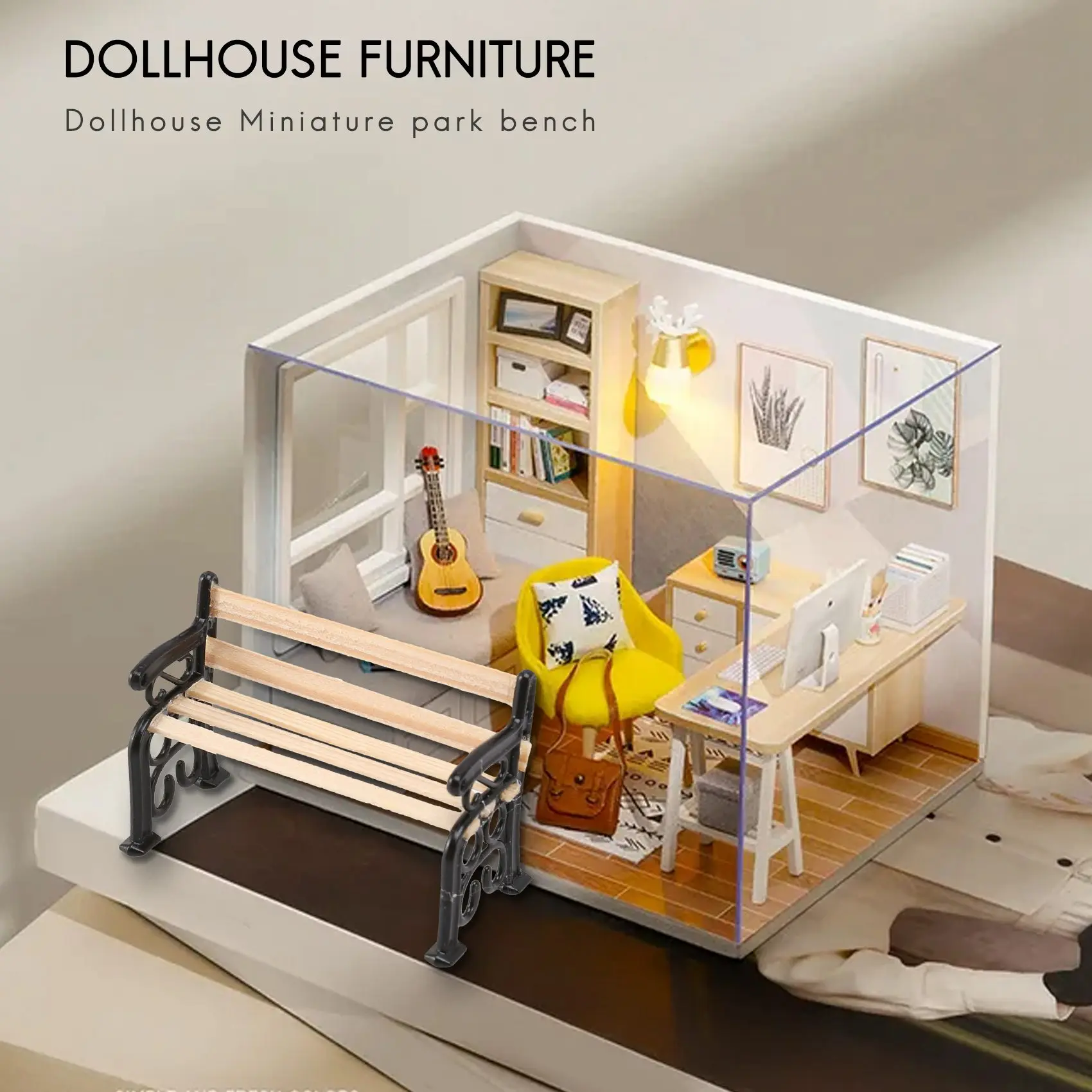 BAAA-1/24 Banco de parque de muebles de jardín en miniatura para casa de muñecas