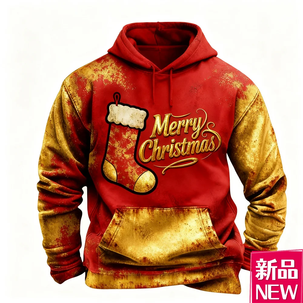 

Merry Christmas Hoodies For Men Women 3D Printed Gradient Color Pattern Long Sleeve Sweatshirts Loose Comfortable Hooded Clothes