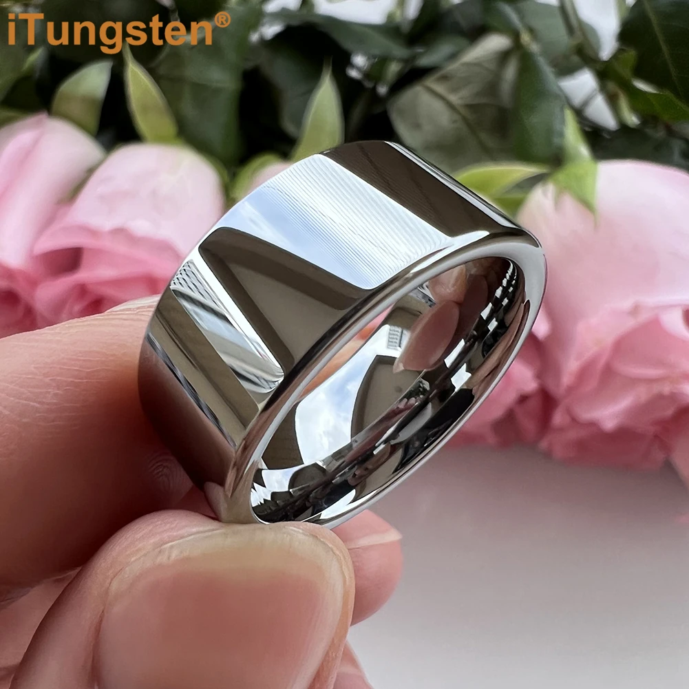 iTungsten 10mm Dropshipping Large Men Ring Shiny Tungsten Wedding Band Fashion Jewelry Pipe Cut Polished Comfort Fit