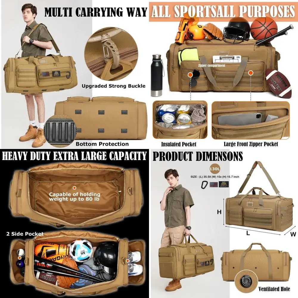 

Сумка-даффл большой вместимости (130 л) для мужчин, прочная, для хранения дорожного и спортивного снаряжения, подходит для хоккея, футбола, бейсбола