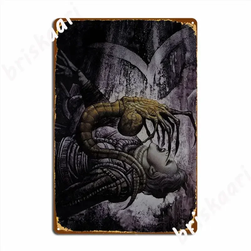 Alien On Her Face Metal Plaque Poster Mural Wall Decor Cinema Garage Printing Tin Sign Poster