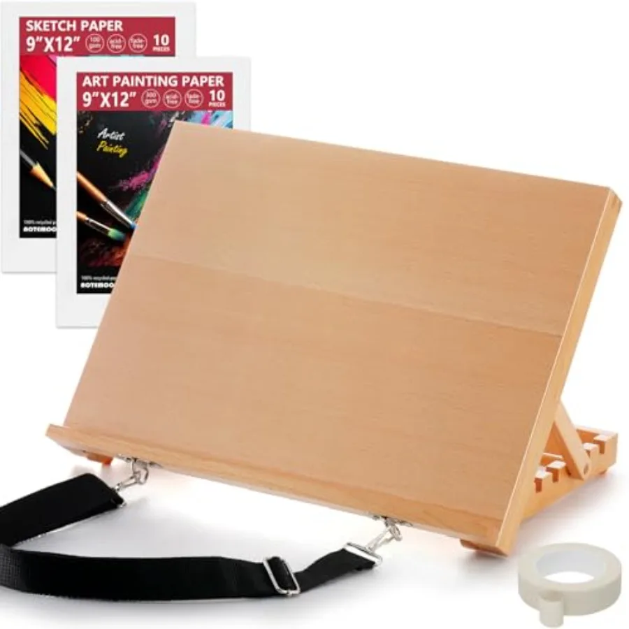 

Tabletop Easel for Painting 16.5"x12" Adjustable Portable Beechwood Drawing Board with Detachable Strap Art Easel Includes Art