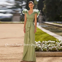 Vestido verde oliva para madre de la novia, manga casquillo, cuello en V, plisado, vestido de noche de sirena para mujer, vestido de invitados de boda, Color personalizado