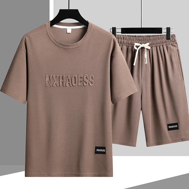 Summer Leisure Sportswear Set Fashion Men Thin Loose Printed letters T-shirt Outdoor Two-piece Letter Round Neck T-shirt+shorts