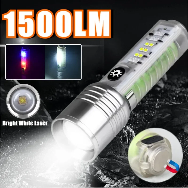 

Rechargeable Bright Led Flashlights Handheld Fluorescence Portable Lamp with Side Light 8 Modes Multifunction Torch with Magnet