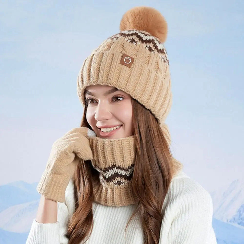 

3 шт./компл., модная теплая зимняя шапка, шарф, перчатки, вязаная шапка с сенсорным экраном, ветрозащитный мягкий шарф, перчатки, комплект для мужчин и женщин