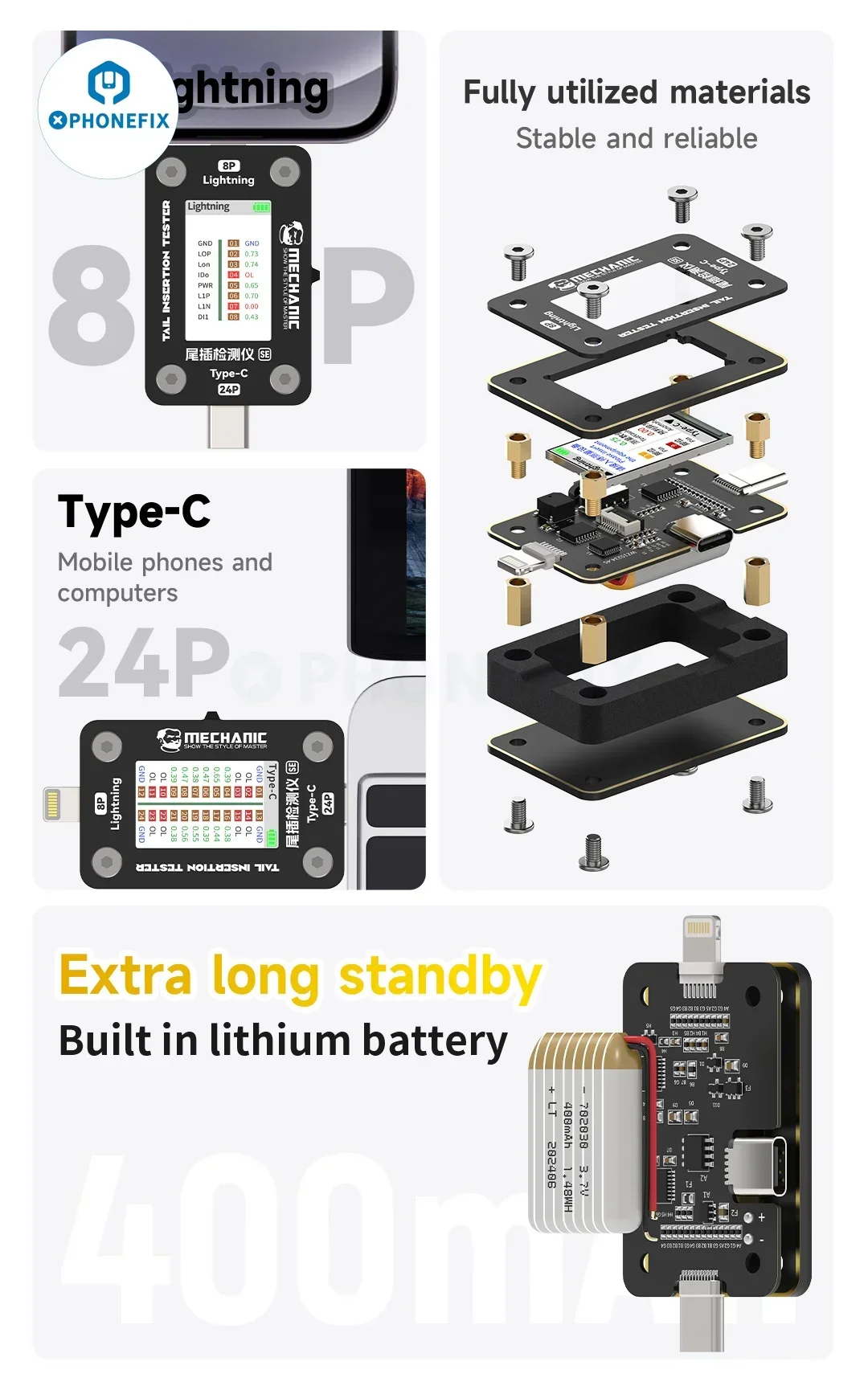 T-824SE ช่างหน้าจอดิจิตอลอัจฉริยะตรวจสอบกระแสไฟเครื่องตรวจจับการแทรกหางโทรศัพท์มือถือเครื่องมือซ่อมแซมแบบไม่ถอดออก