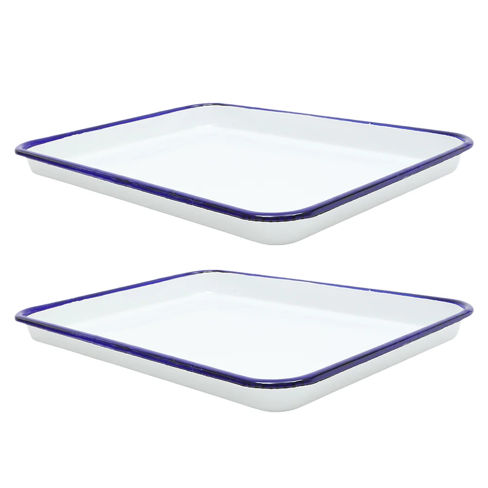 

2 Pcs Enamel Baking Pan Tins White Pans Bakeware Small Air Fryer Multi-functional Oven Pancake Tray Brownie