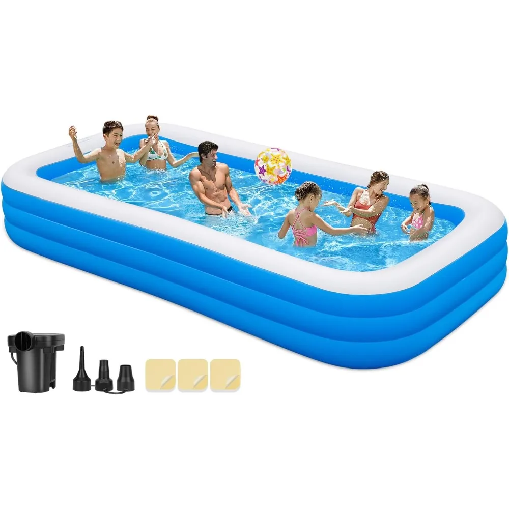 

Large Inflatable Swimming Pool for Kids Adults, 130"x72"x22" Blow Up Pools Kiddie Pool with Pump, Oversized Thickened Family