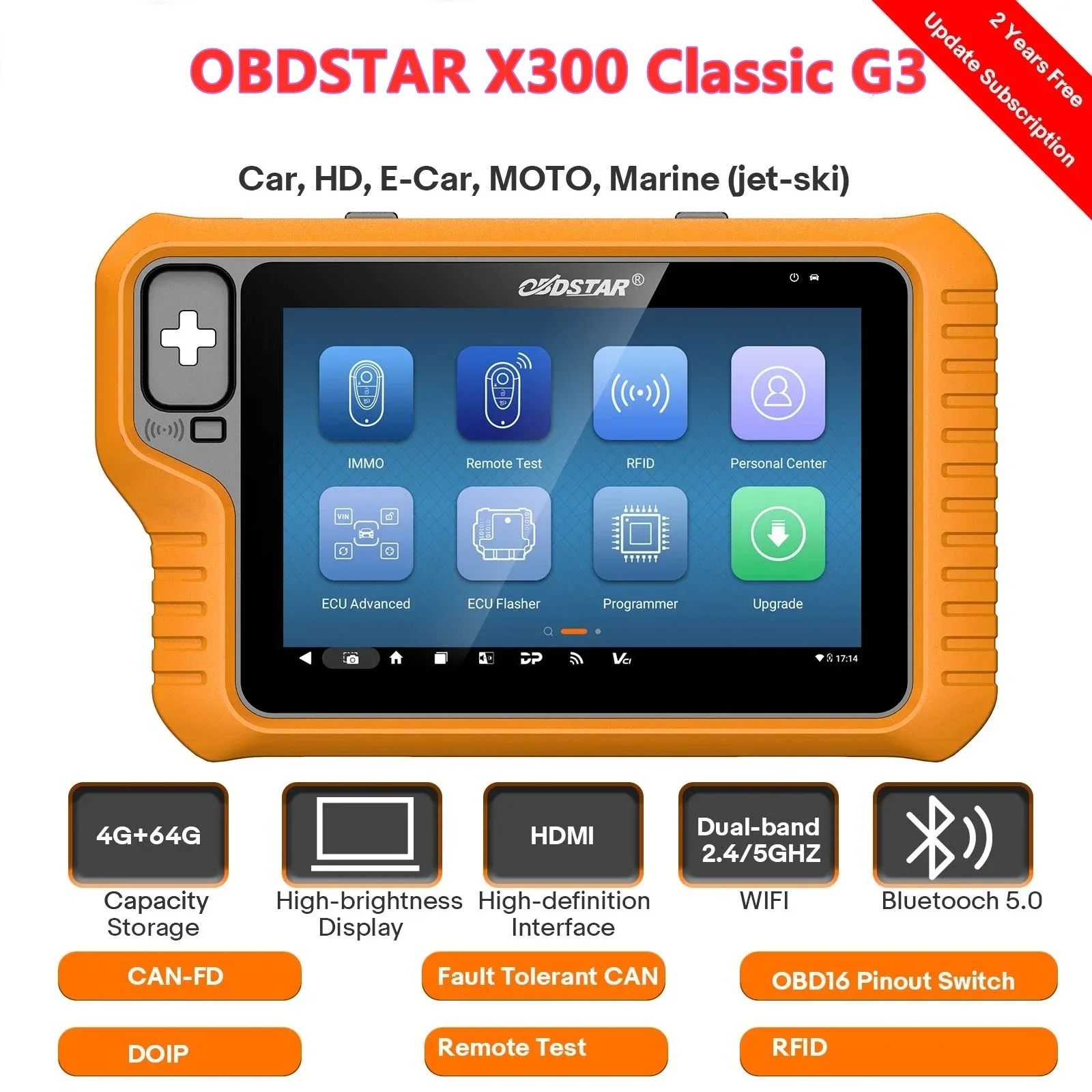 2024 OBDSTAR X300 Classic G3 Key Programmer for Car/ HD/ E-Car/ Motorcycles/ Jet Ski with Key Sim / Motorcycle Kits