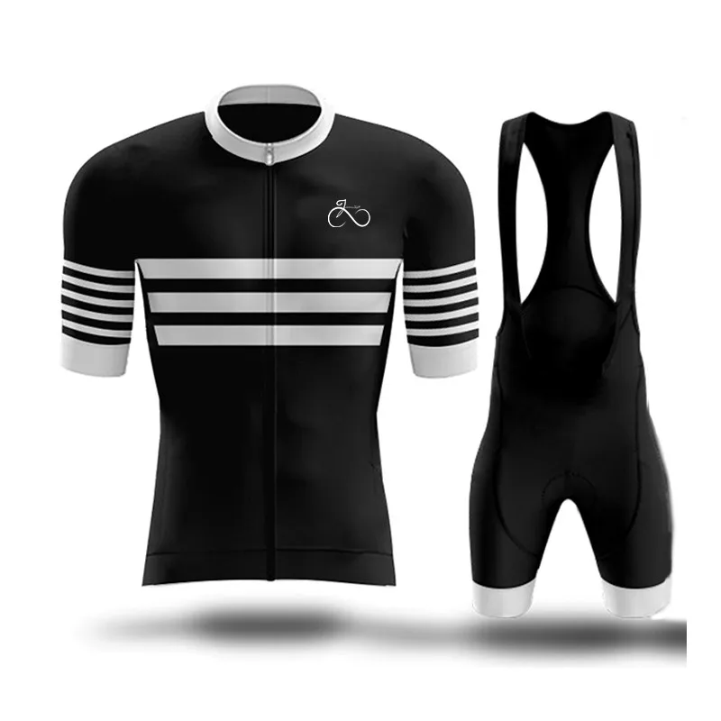 

Black Men's Cycling Jersey Road Bike Shorts Cycling Short Sleeve Full Zipper Bib Shorts Breathable Summer Cycling Jersey Set