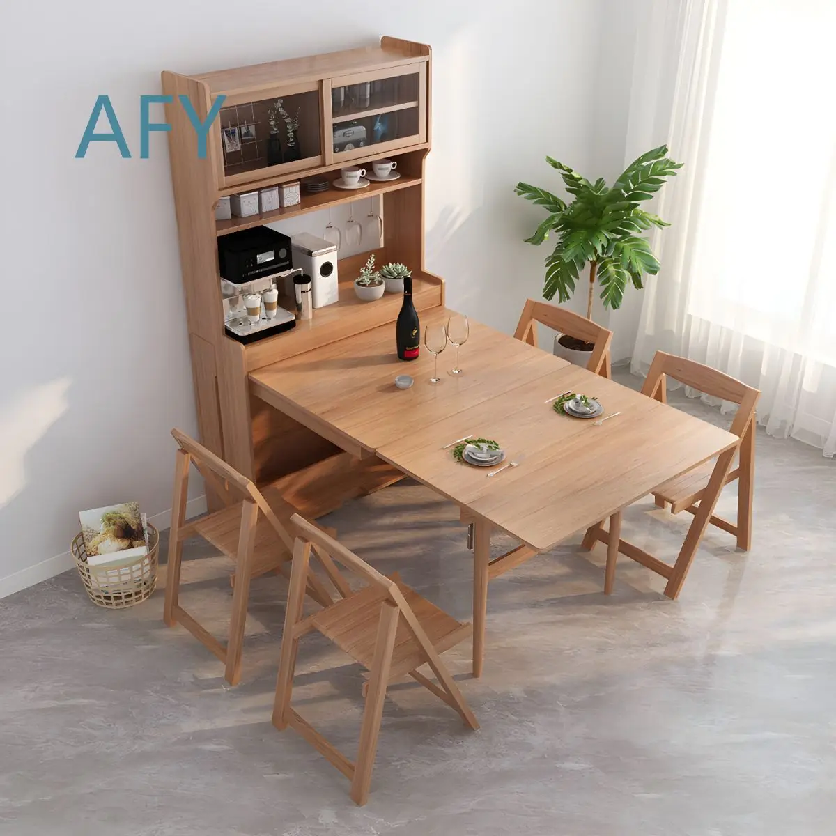 Nordic Retractable Folding Dining Table for Modern Home Office Space Saving Rectangular Multi Functional Storage Cabinet