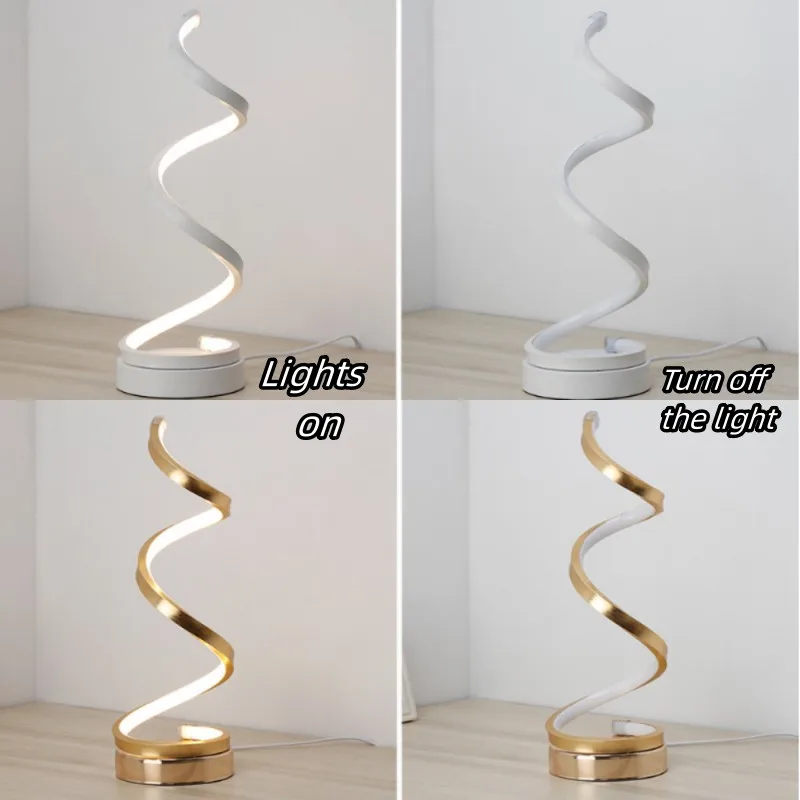 Lâmpada de Mesa Espiral LED, Luz Regulável, Alimentado por USB, Branco Frio, Quente, Moderno, Minimalista, Sala, Quarto