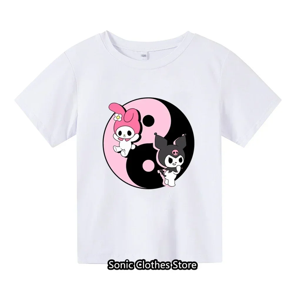 2024 New Kawaii Kuromi T-shirt  Old Children's Cartoon Anime Pattern Children's Girls Boys Fashion Casual Short Sleeves