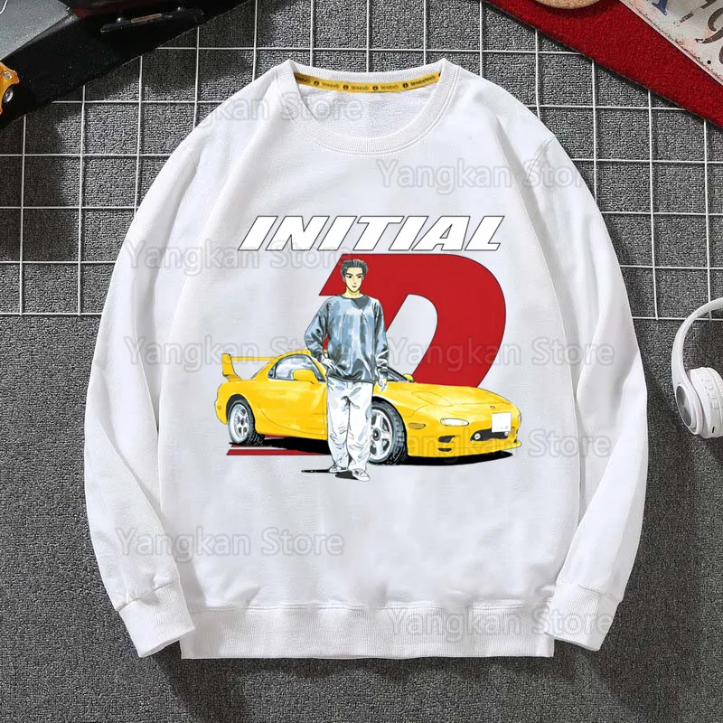 Initial D Hoodies Autumn Hooded Sweatshirt Men Hip Hop Hoodie For Men Classic Hoody Pullover Tops white