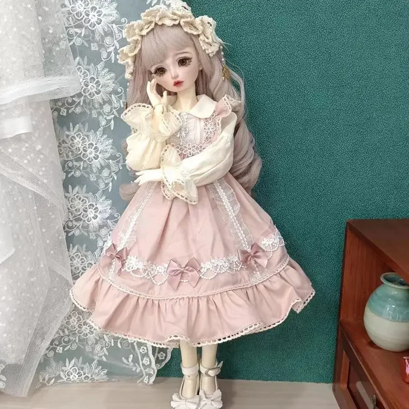 

60/45/30cm Doll's Clothes Pink Clothing for 1/3 1/4 1/6 Bjd Doll Skirt+Hair Dress Up Toys Play House Doll Accessories,no Doll
