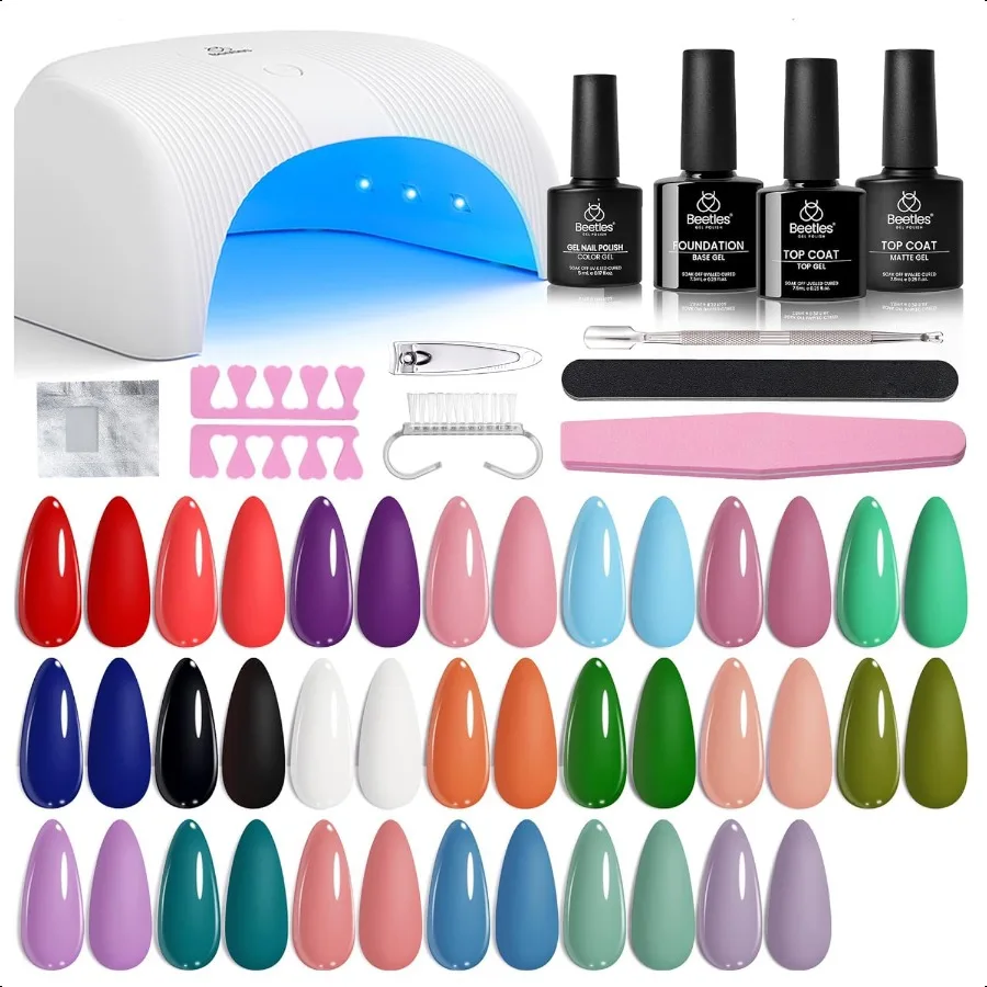 

Beetles Gel Nail Polish Kit with UV Light 31Pcs Nail Polish Set Popular Color Gel with Base and MatteandGlossy Top Coat Soak Of