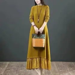 Autumn and Winter Outfit Women's Long Style Knee Length Bottom Woolen Dress Loose Oversized Temperament Bottom Coat Outer Dress
