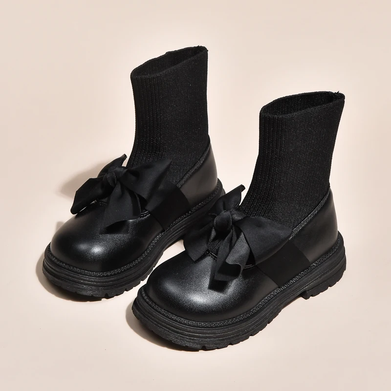 

Girls Ankle Boots New Fashion Bowknot Princess Causal Children's Socks Boots Round Toe Platform Kids Catwalk Short Boots Elegant
