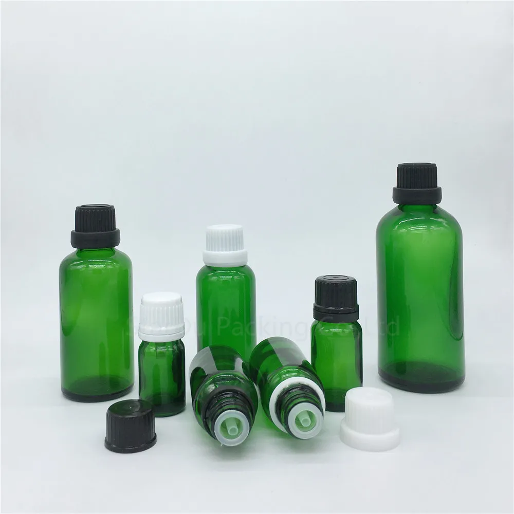 

5ml 10ml 15ml 20ml 30ML 50ml 100ml Green Glass Bottle, Vials Essential Oil Bottle With Tamper Evident Cap Perfume Bottles