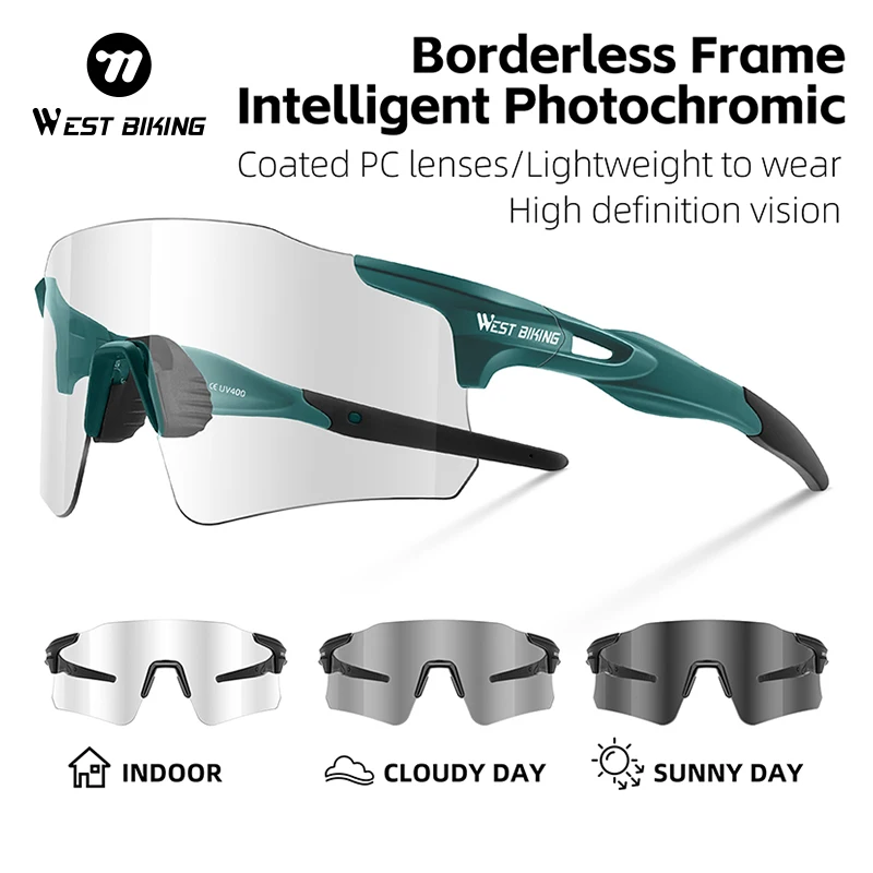 WEST BIKING Photochrome/polarisierte Fahrradbrille HD Rahmenlos Laufen Wandern Fahrbrille Unisex MTB Rennrad Brillen