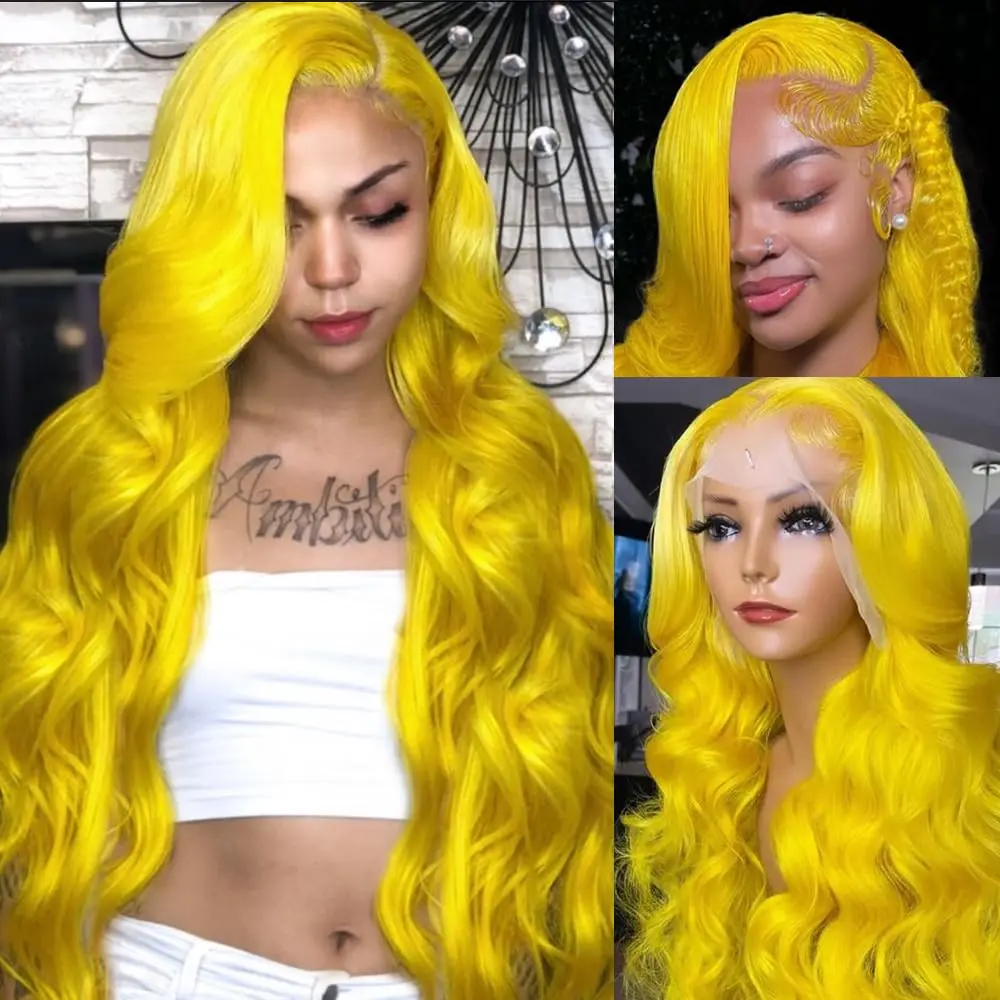 38 Inch Light Yellow Body Wave Wigs Human Hair 13x6 HD Lace Frontal Wig 613 Colored Human Hair Wigs Water Wave Cosplay For Women image 4