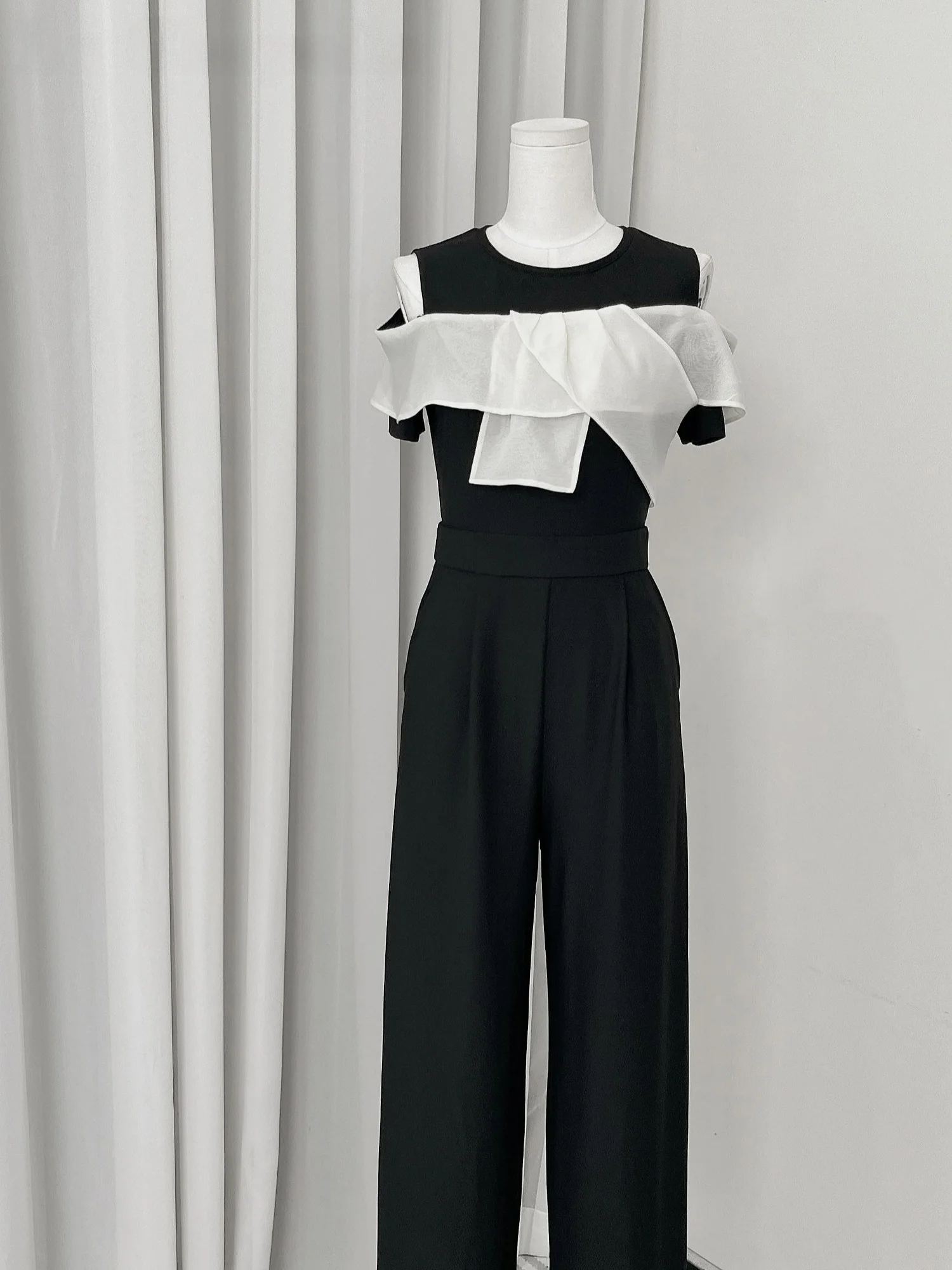 

LaChapelle Summer 2025 High Waist Tie Waist Ele One-Piece Pants for Women Straight Leg Long Pants Polyester Fiber