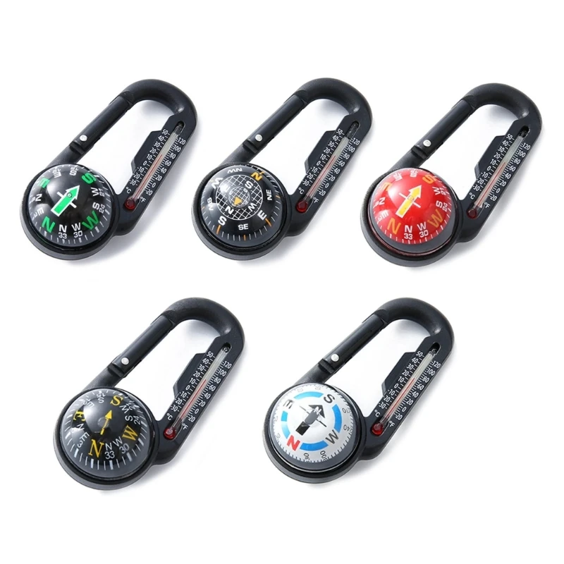 Mini Compass Carabiner Clip Convenient Outdoor Survival Tool with Built in Thermometer Pocket-Sized Waterproof keychain Y08E