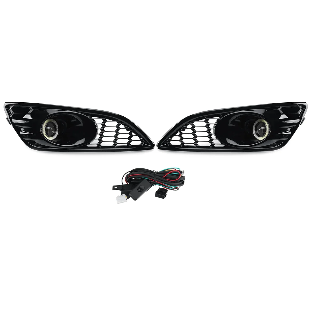 Honeycomb Car Front Bumper Fog Light Grille Grill For Ford Fiesta MK7 Zetec S Sport 2012-2017 Fog Lamp Grill with Wiring Harness