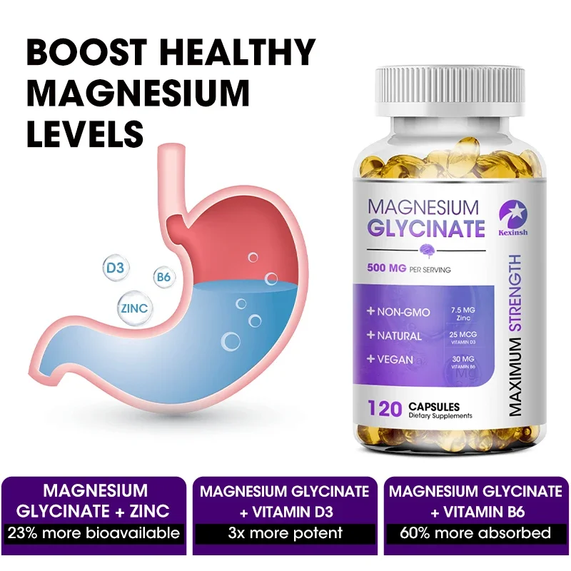 Magnesium Capsules Magnesium Glycinate Capsules Supplement to Support Muscle, Nerve, Joint and Heart Health Vegan Safe