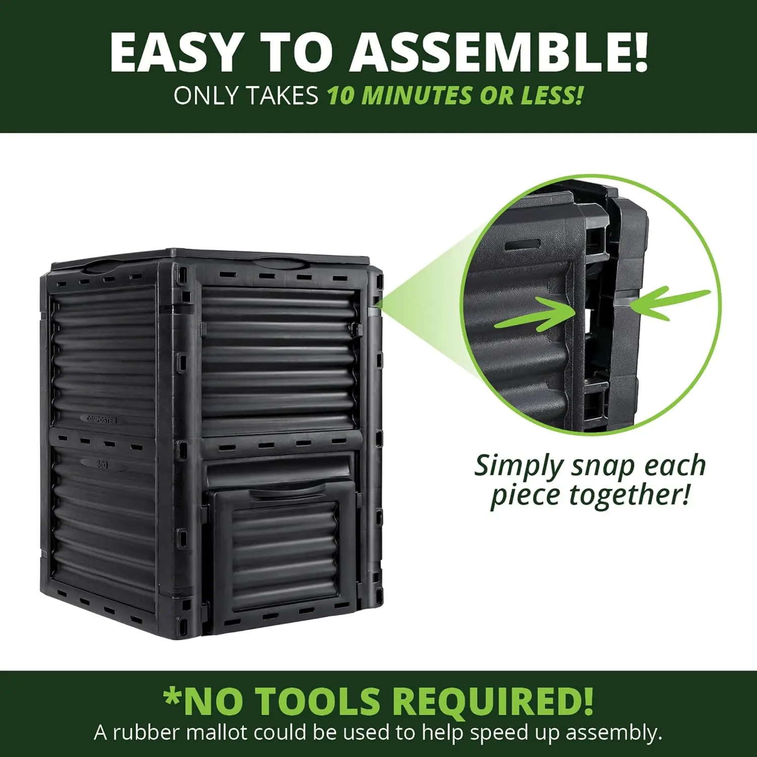 Bac à compost extérieur de 80 gallons, sans BPA, léger, création rapide du sol, assemblage facile, noir