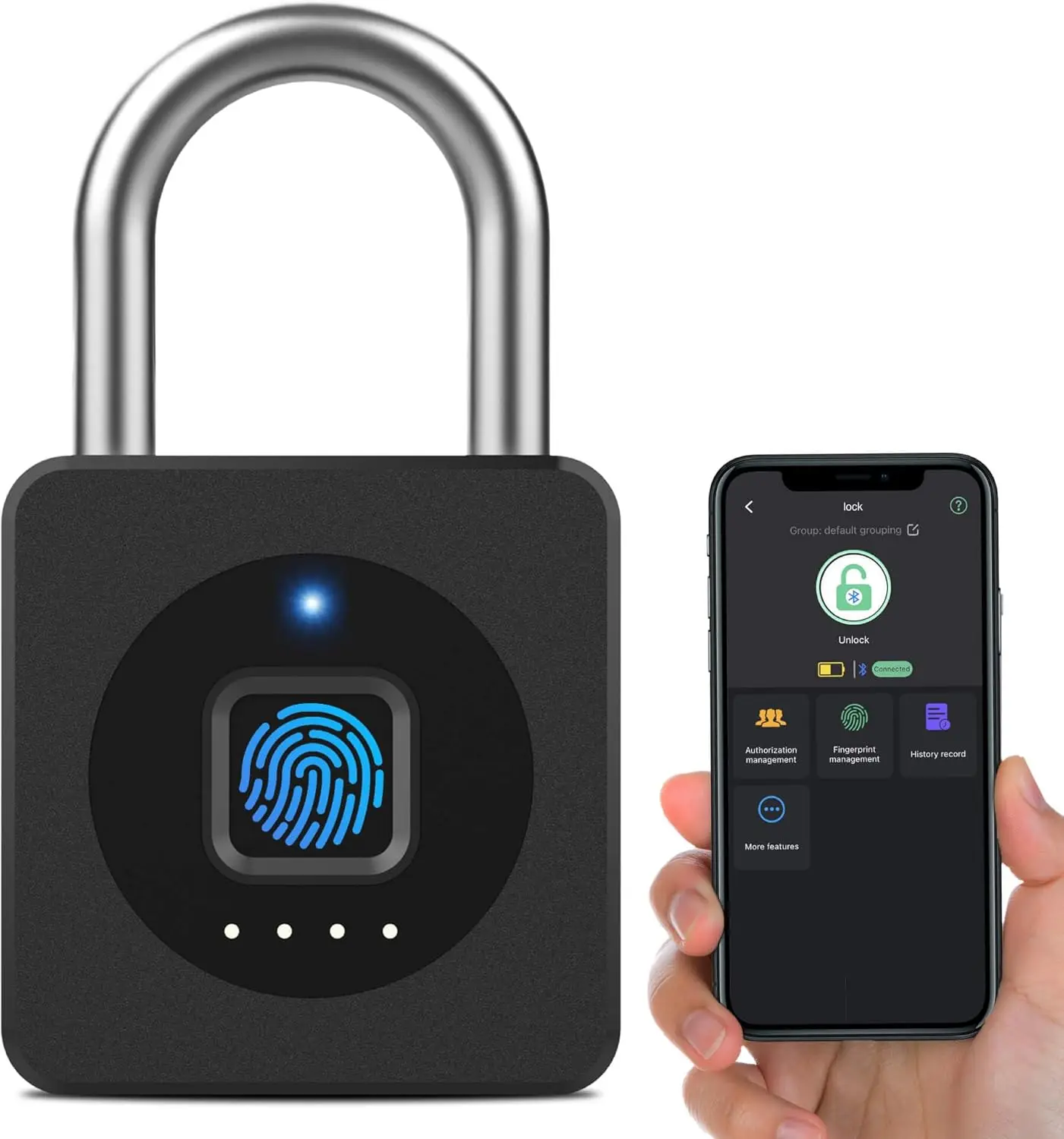 

Smart Biometric Padlock with Bluetooth App, Keyless Electronic Digital Lock for Outdoor Gate, Locker, Storage - Black
