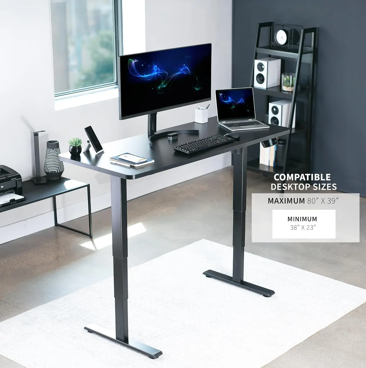 Electric Stand Up Desk Frame Workstation with Memory Touch Pad, Single Motor Ergonomic Standing Height Adjustable Base, Black, D