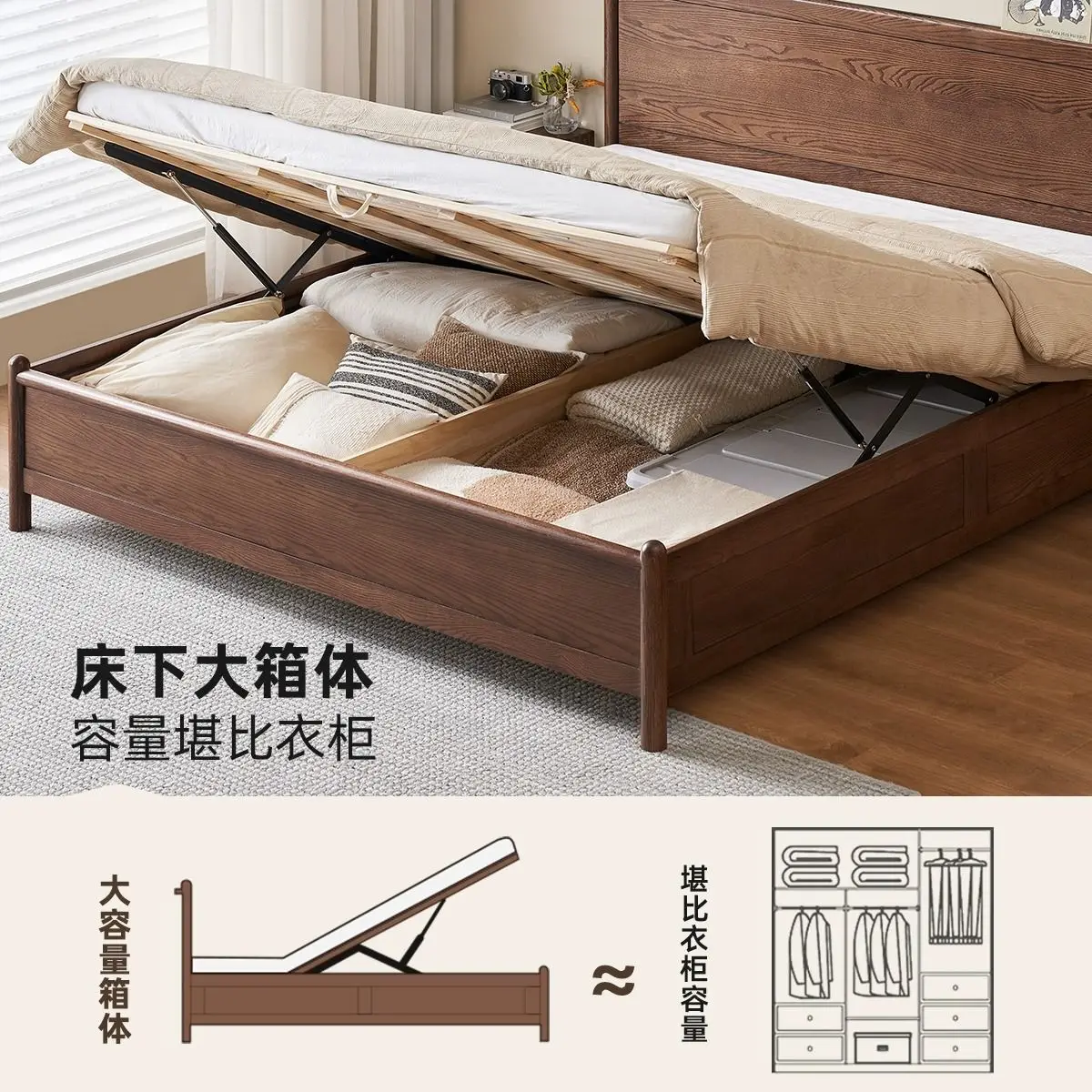 Solid wood box bed, oak tall floor heating double bed, all solid wood bedroom off the ground high box storage bed