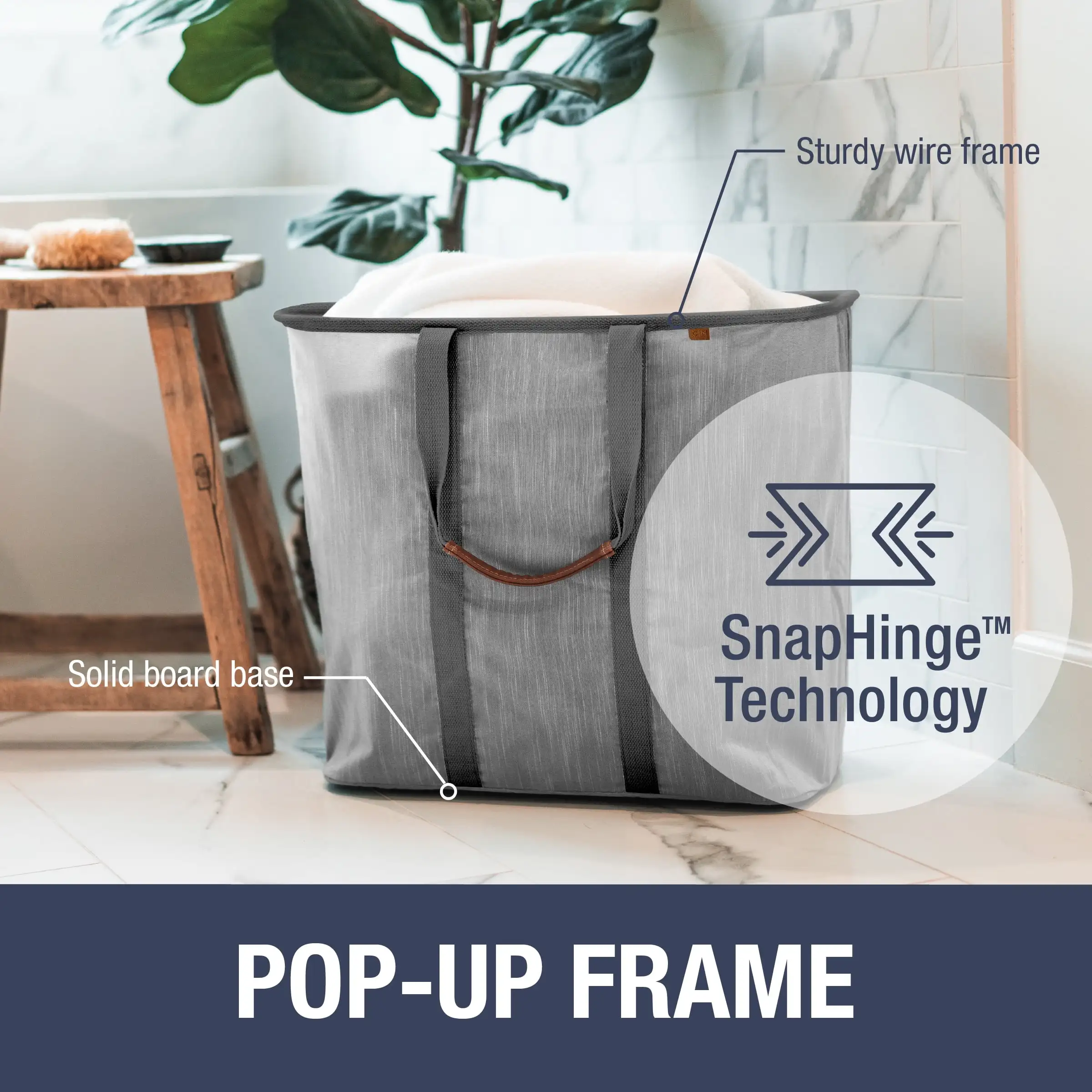 سلة غسيل قماشية قابلة للطي LUXE، رمادي