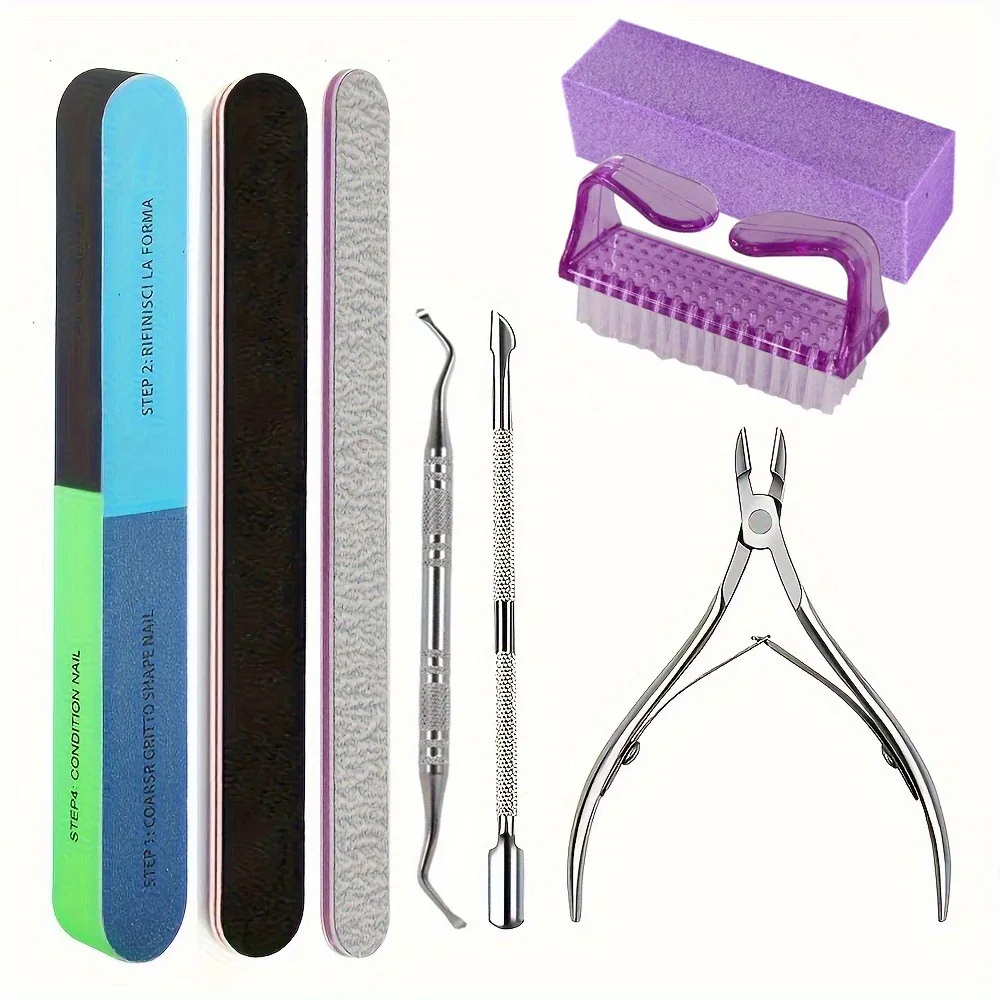 8개입 전문가용 네일 케어 키트 - 큐티클 푸셔, 네일 파일, 네일 브러시, 핀셋 포함 매니큐어 세트 - 무향, 부드러움