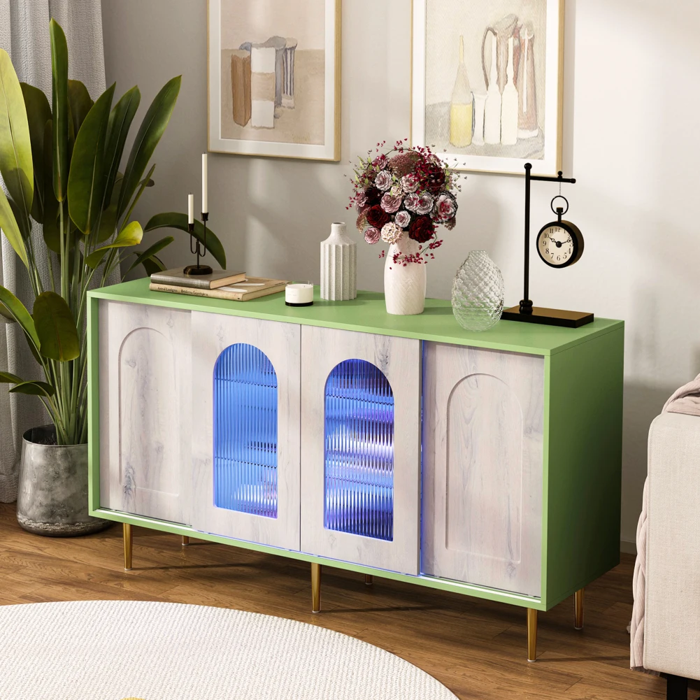 Armario con cajones de tocador de EE. UU., mueble de Bar con puerta corredera de vidrio, aparador Buffet con cinturón de lámpara inalámbrico para dormitorio y sala de estar