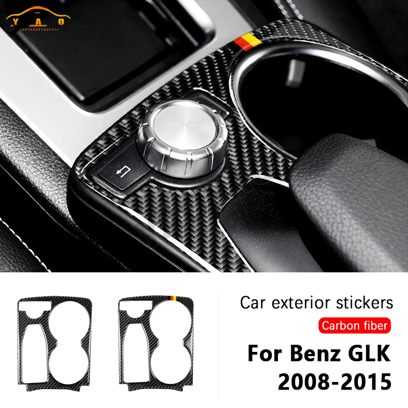 

Carbon Fiber For Mercedes Benz GLK X204 2008-2015 Center Console Cup Holder Panel Trim Frame Sticker Accessories