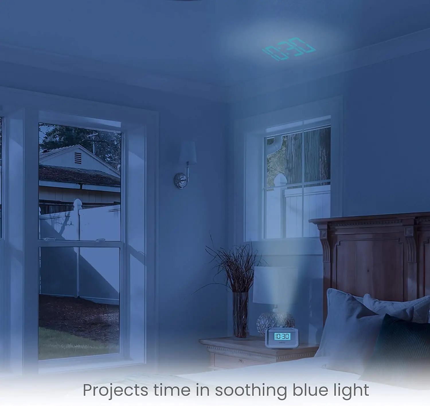 Dual Alarm FM Clock Radio with Time Projection, 8 Nature Sounds, Sleep Timer, Nightlight