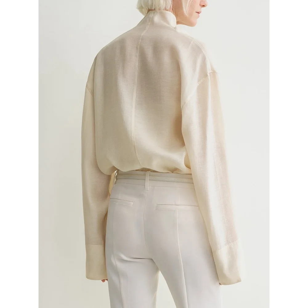 2025 novo estilo camisa de gola empilhada feminina solta de manga comprida com colete pequeno