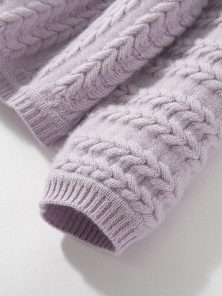 

TLOML Women 100% Cashmere Sweater O-neck HeavyWeight Cable Knitting Pullover Autumn Winter Soft Warm Cashmere Knitwear Loose Top