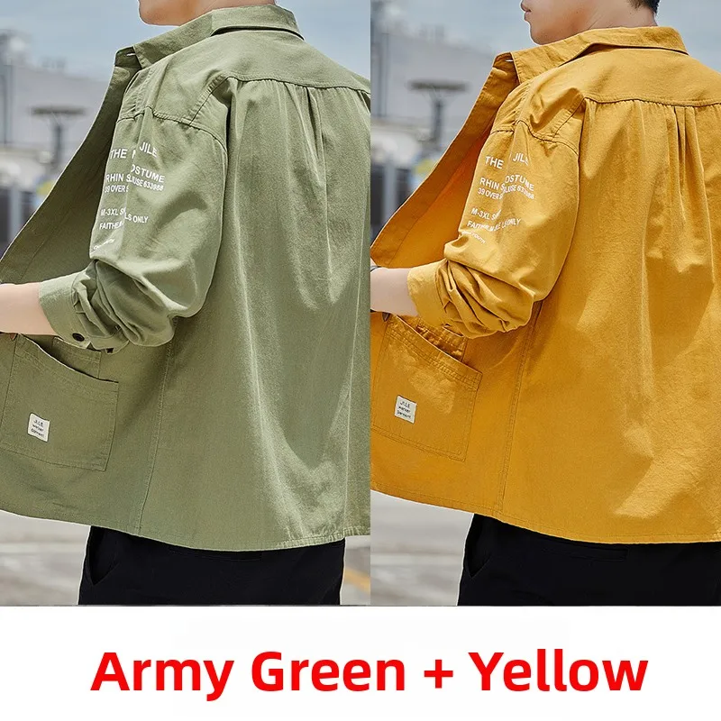 Men's Long Sve Work irt Outdoor Wear Resistant Stainproof Autumn Workwear Loose Fit Youthful Sle Polyester Fiber