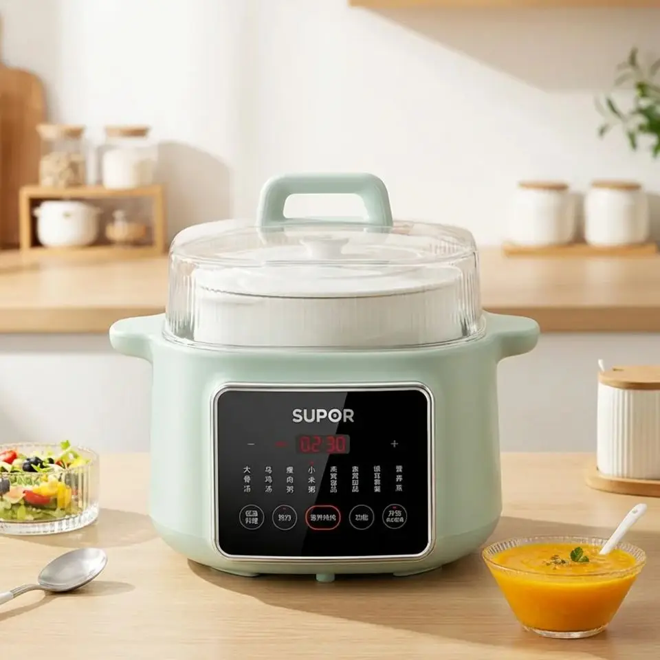 SUPOR Ceramic Multi-Functional Slow Cooker with Double Boiler Electric Stew Pot Porridge Baby Food Cooker for Home Kitchen