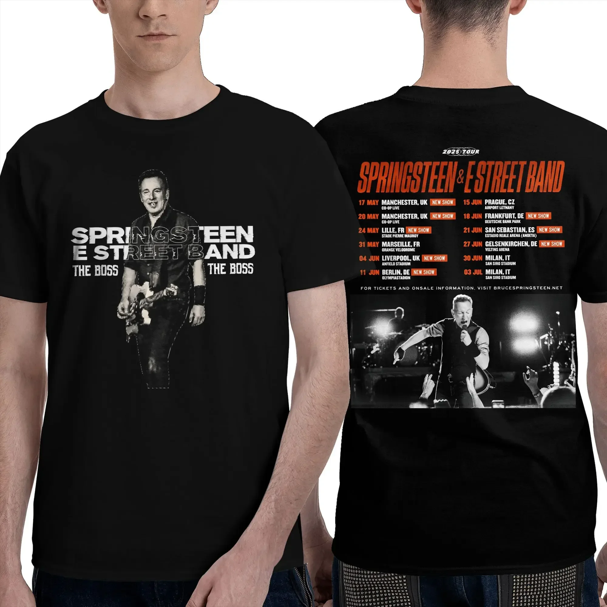 

Bruce Springsteen 2025 Tour T-Shirt Summer Vintage T-Shirts 100% Cotton Hippie Tee Shirt For Men Short Sleeve Design Tees