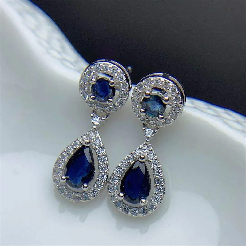 Natural Original Sapphire Drop Earrings 925 Silver Real Gemstone Earrings for Women with Certificate