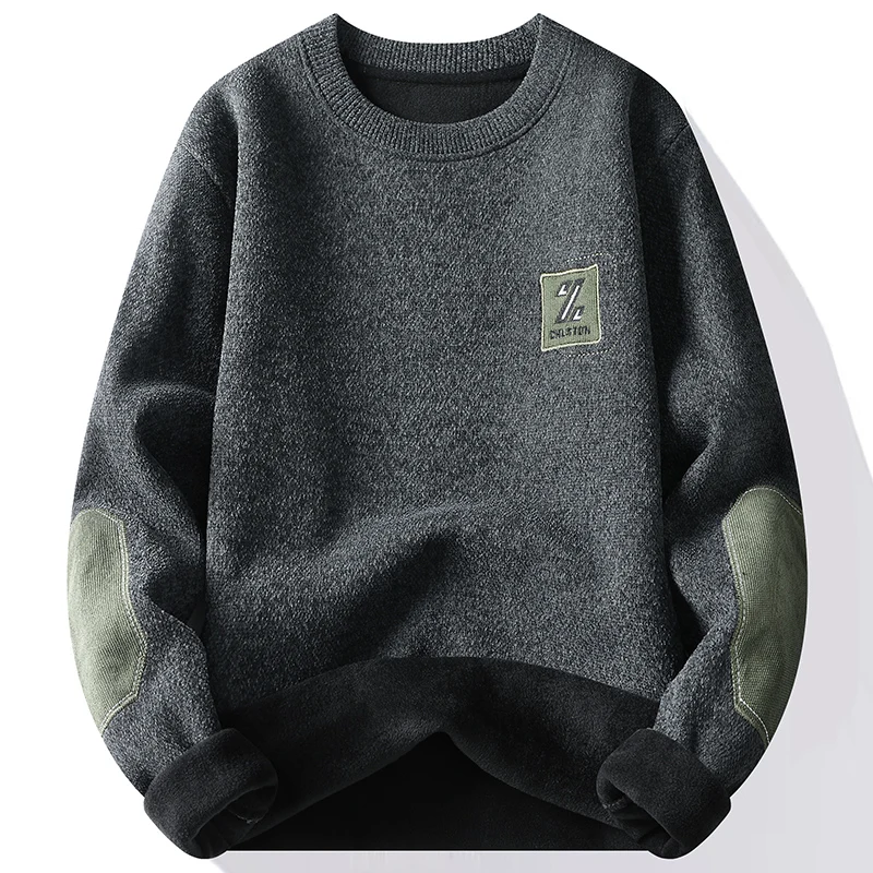 Men Fashion Knitted Sweater Velvet Pullovers Fleece Thick Warm Winter Knitwear Y2K Fashion Jumpers Men\'s Clothes