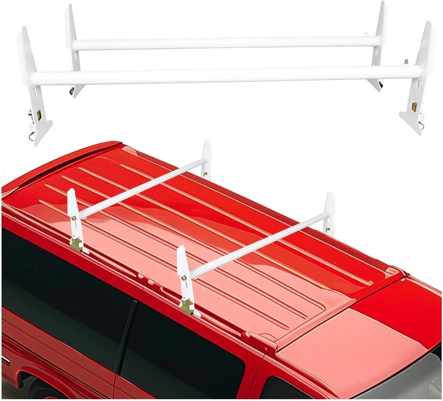 

Adjustable Van Roof Ladder Rack 47"-77", 500LBS Capacity, Compatible with Chevy Dodge Ford GMC Express